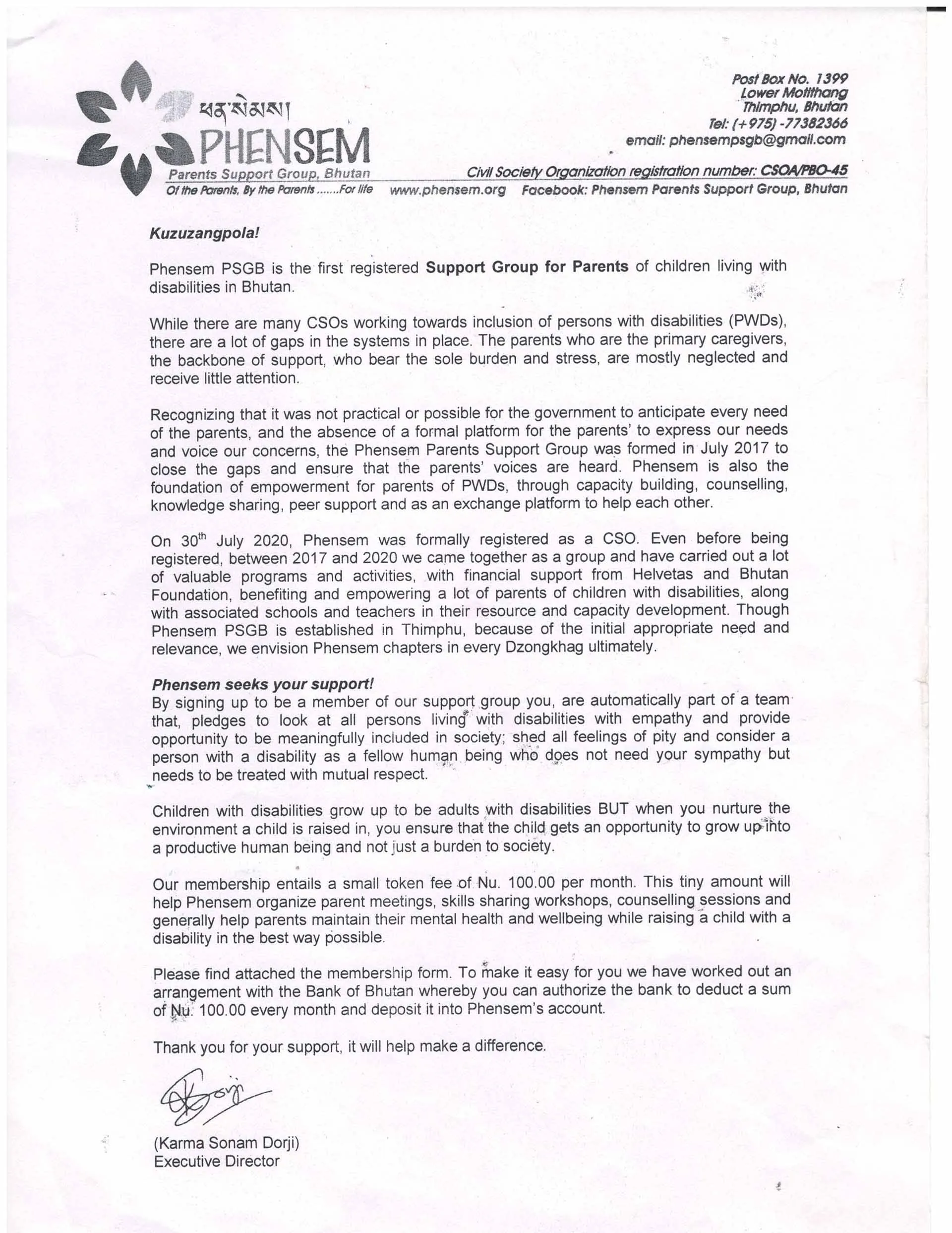 Phensem PSGB Appreciation Letter